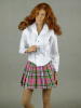 Nouveau Toys 1/6 Scale Female White Shirt & Pink Plaid Skirt Set